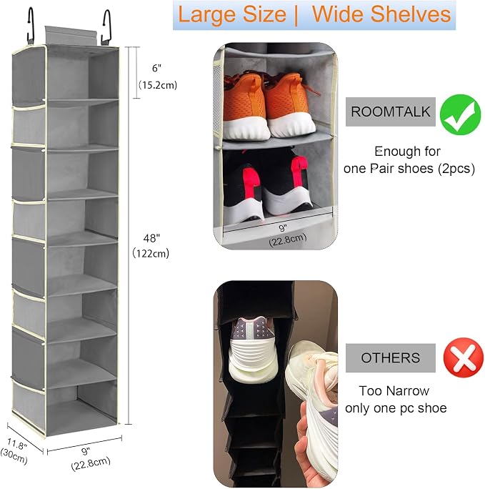 Large-Sized Hanging Shoe Organizer 8-Shelf, Hanging Closet Organizer - Image 3