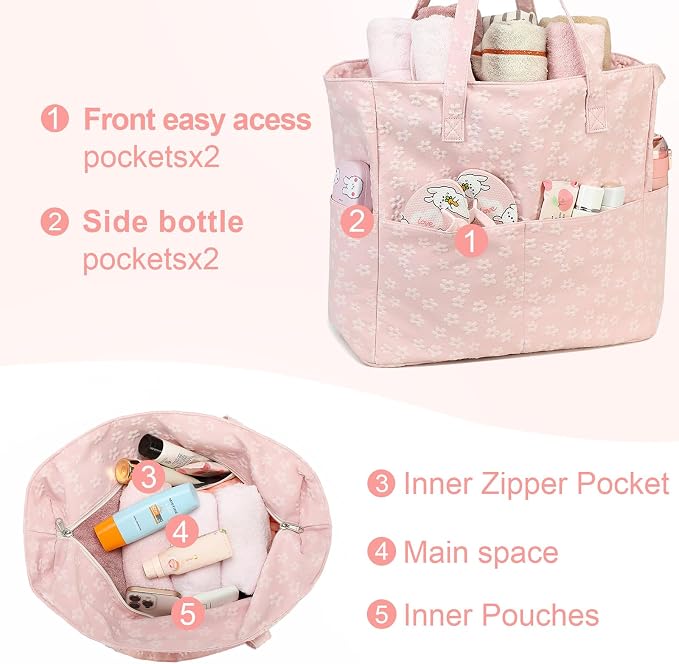 LEDAOU Large Beach Tote Bag Women Waterproof Sandproof Zipper Beach Tote Bag - Image 4