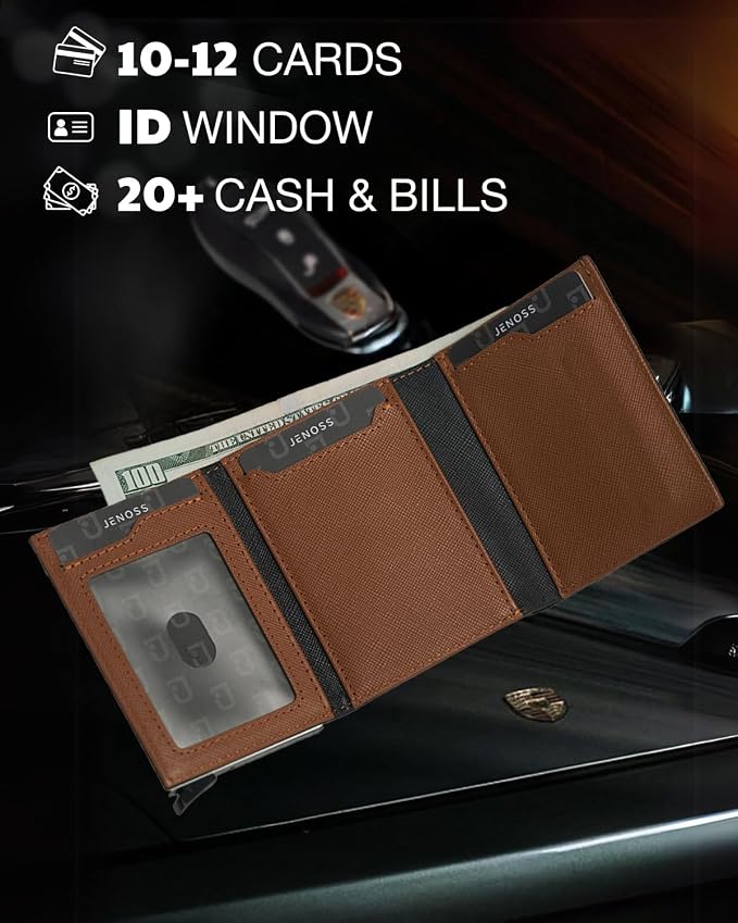Jenoss Smart AirTag Wallet for Men: Full Grain Leather, Handcrafted, RFID - Image 6