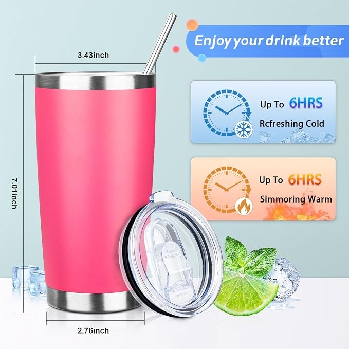 20oz Tumbler with Straw and Brush, Stainless Steel Vacuum Insulated tumbler - Image 4