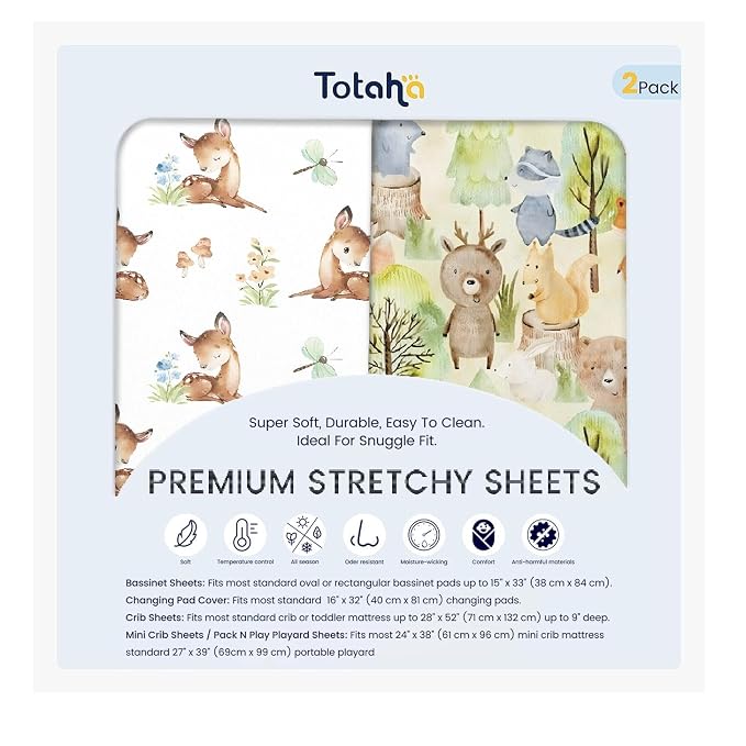 TotAha Mini Crib Sheets 24x38, Ultra Soft Pack N Play Sheets Fitted Boy Girl by TotAha%7CUnitedStates