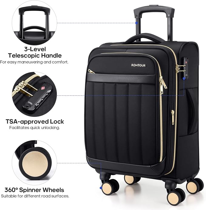 Softside Carry On Luggage 20 Inch Expandable Carry On Luggage 22x14x9 Airline - Image 3