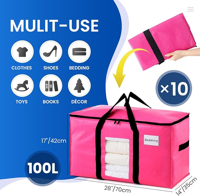 TAILI 10 Pack Pink Extra Large Moving Bags, Heavy Duty Totes - Image 2