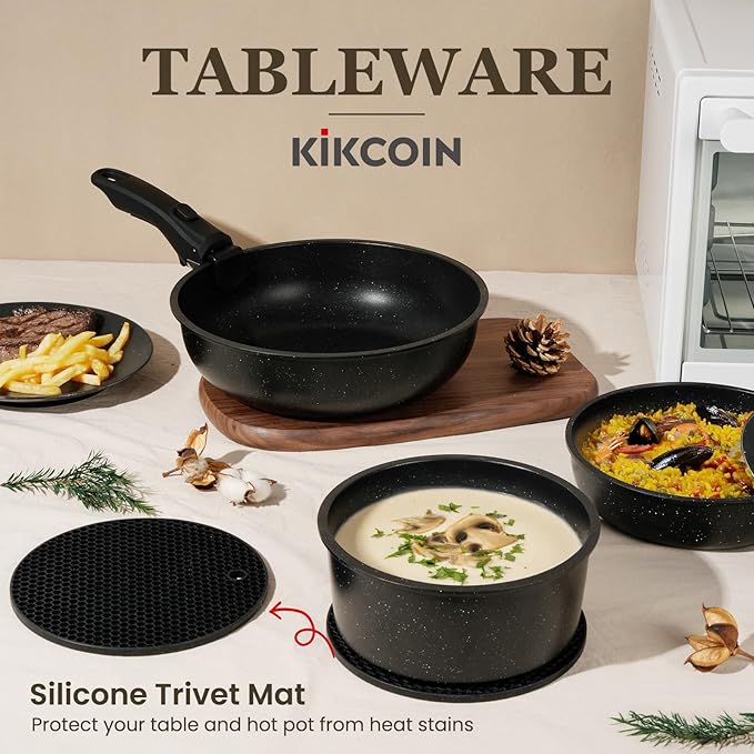 KIKCOIN Pots and Pans Set, 27 Pack Nonstick Cookware Set Detachable Handle - Image 7