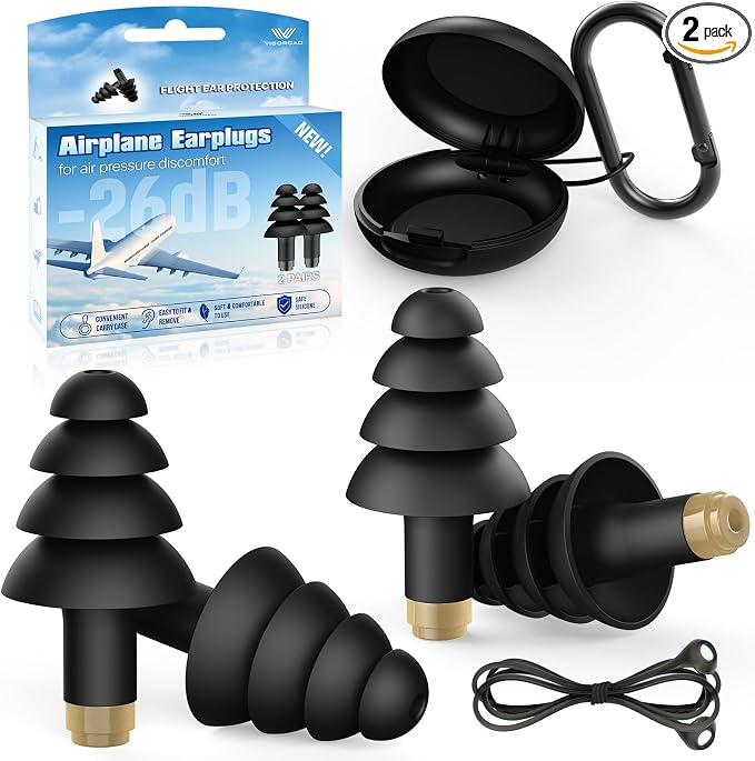 Ear Plugs for Airplane Pressure Relief, 2 Pairs Adults Soft Silicone Reusable by VIGOROAD