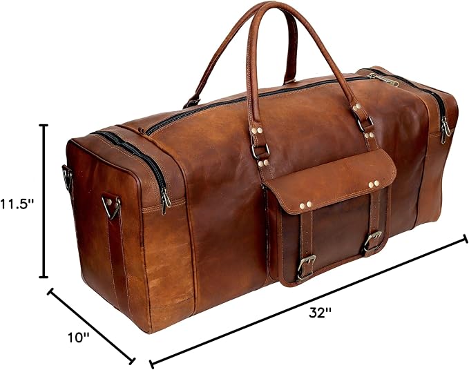 Leather 24 Inch Luggage Handmade Duffel Bag Carryall Weekender Travel Overnight - Image 9