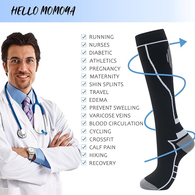 Compression Socks for Women Men Circulation Knee High 8 Pairs for Nurses - Image 2