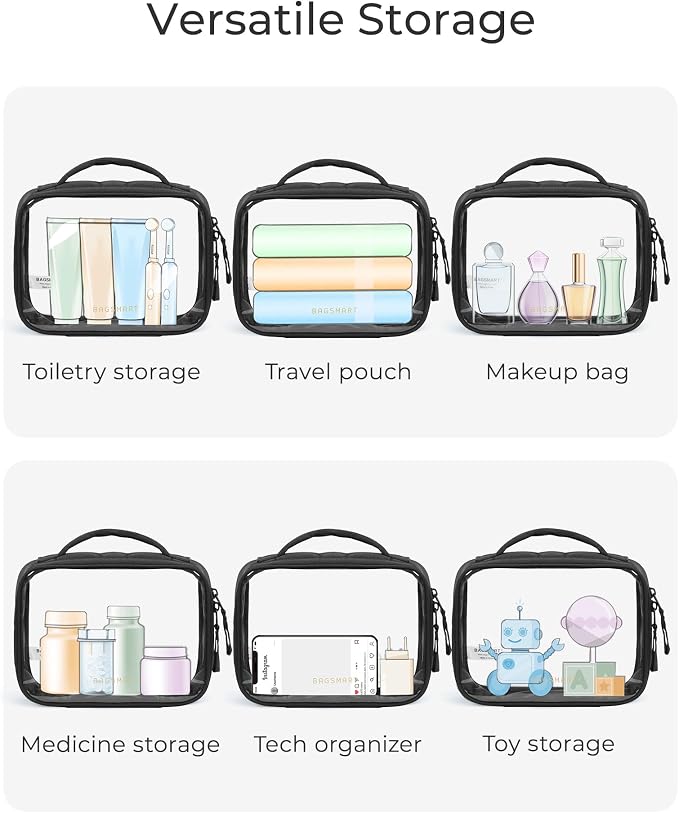 BAGSMART Clear TSA Approved Toiletry Bag, 2 Pack Travel Makeup Quart Size - Image 5