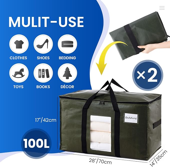 TAILI 2 Pack Green Extra Large Storage Bags, Heavy Duty Totes - Image 7