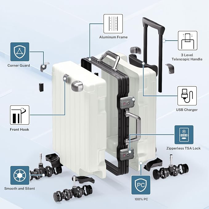 Krute Aluminum Frame Carry On Luggage 20 Inch Zipperless Luggages USB Charger - Image 4