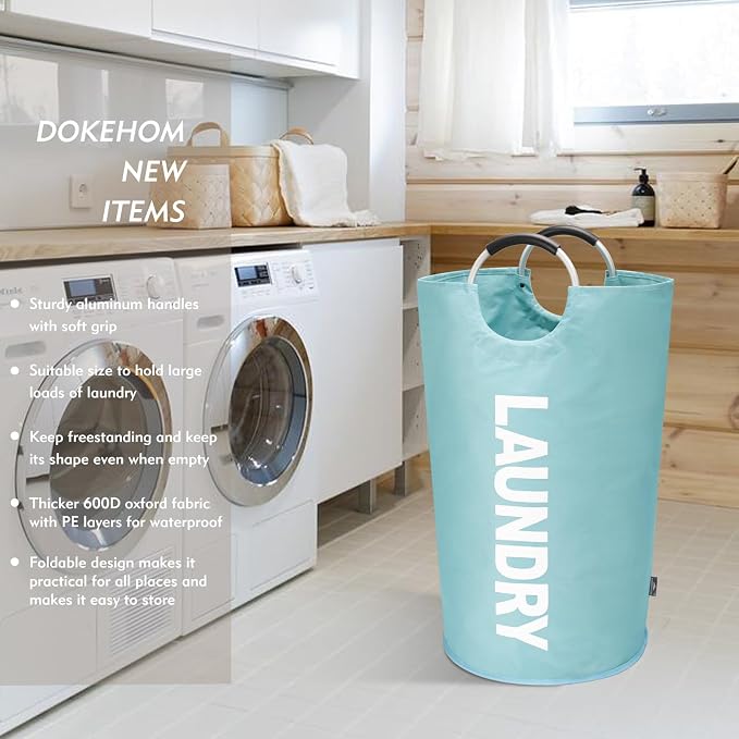 DOKEHOM 90L Large Laundry Basket, Collapsible Laundry Bag, Freestanding Tall - Image 2