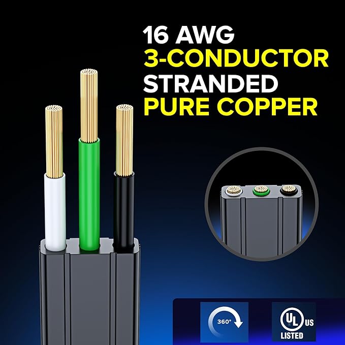 Maximm Cable 1 Ft 360° Rotating Flat Plug Extension Cord/Wire, 16 AWG Multi 3 - Image 6