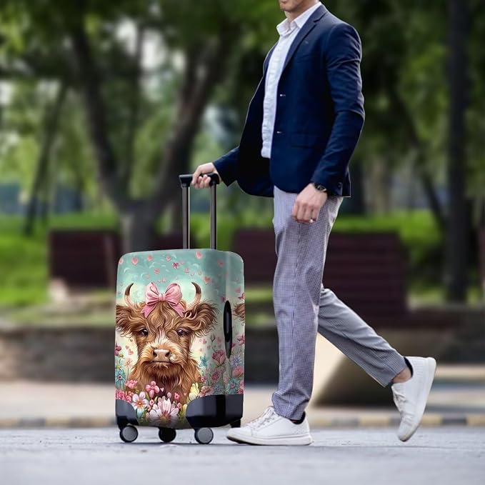 Highland Cow Suitcase Cover Flower Suitcase Protector Fits 30-32 Inch Luggage - Image 3