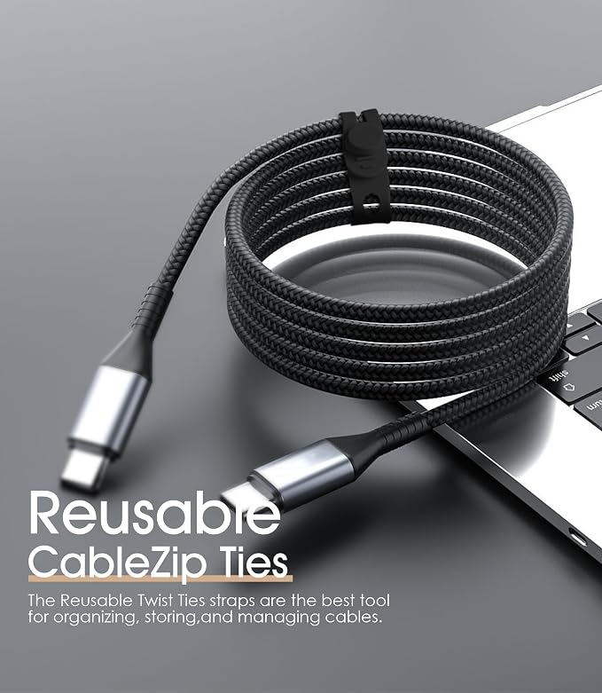 20Pcs Nearockle Silicone Cable Ties, 5.12 Inch Adjustable Cord Organizer - Image 6