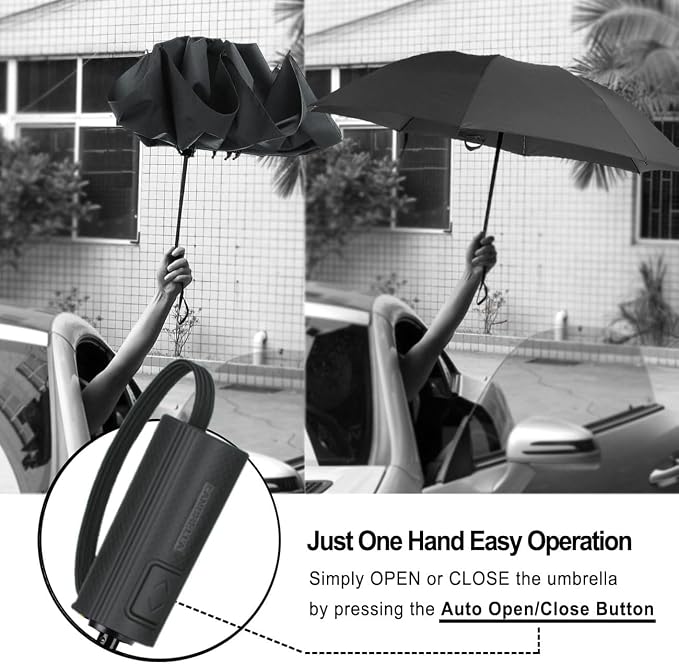 LANBRELLA Compact Reverse Folding Umbrella Auto Windproof Travel Umbrella - Image 4