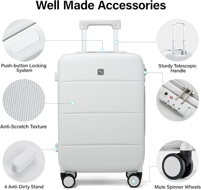 Hanke 20 Inch Carry On Luggage 22x14x9 Airline Approved PC Hard Shell Suitcases - Image 3