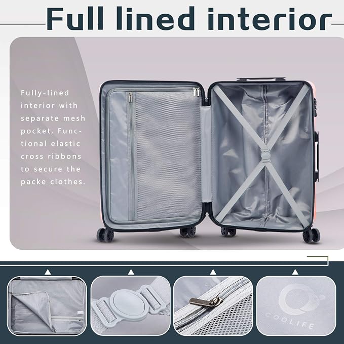 Coolife Luggage Expandable Suitcase PC+ABS 3 Piece Set - Image 6