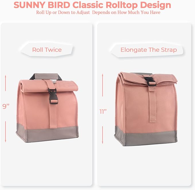 SUNNY BIRD Insulated Lunch Bag Pink Lunch Box Small Cooler Bag - Image 3