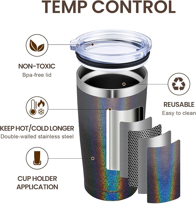 MEWAY 20oz Tumbler 4 Pack Double Wall Vacuum Insulated Travel Glitter Mug Bulk - Image 2