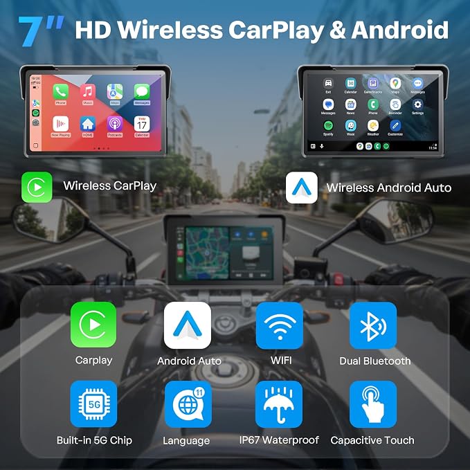 WonVon 7 Inch Wireless Motorcycle Carplay GPS Navigation System - Image 2