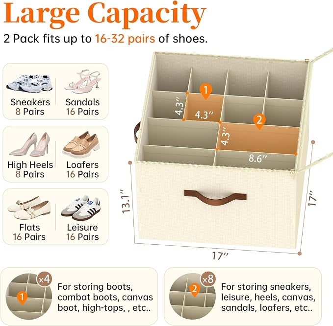 Shoe Organizer for Closet, 2 Pack Shoe Organizer - Image 2