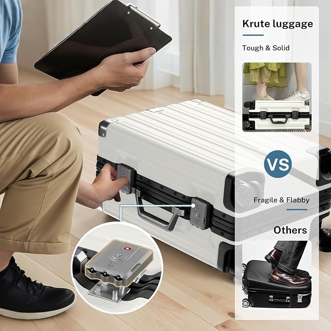 Krute Aluminum Frame Carry On Luggage 20 Inch Zipperless Luggages USB Charger - Image 5