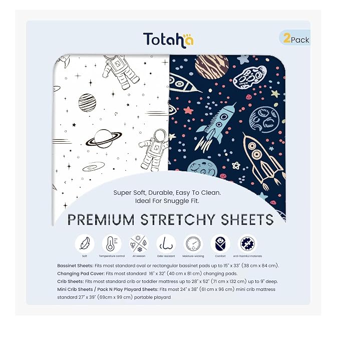 TotAha Premium Soft Space Pack n Play Sheets, Super Stretchy Jersey Knit Mini by TotAha%7CUnitedStates