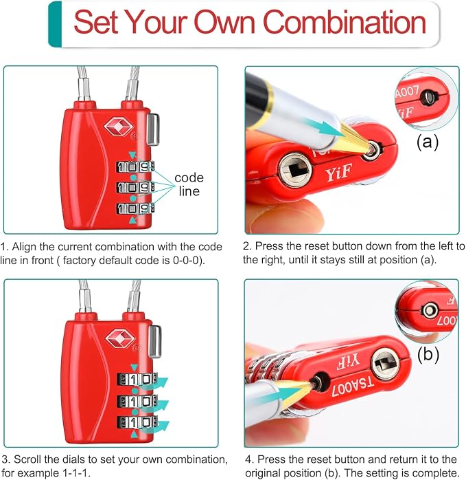 ZHEGE TSA Luggage Locks 4 Pack Travel Padlocks - Image 7