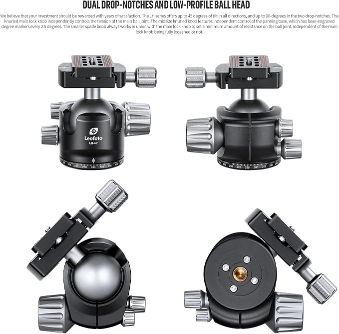 Leofoto Professional Camera Tripod, 4 Leg Sections, 360° Ball Head, Max Load - Image 3