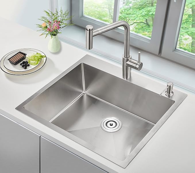 POPFLY 25×18 Inch Drop in Kitchen Sink, 18 Guage Stainless Steel 9 Inch Deep - Image 2