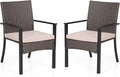 PHI VILLA Outdoor Wicker Chairs Set of 2, Rattan Covered Metal Armchairs by PHIVILLAThepioneerofcomfortablehouseholdsupplies