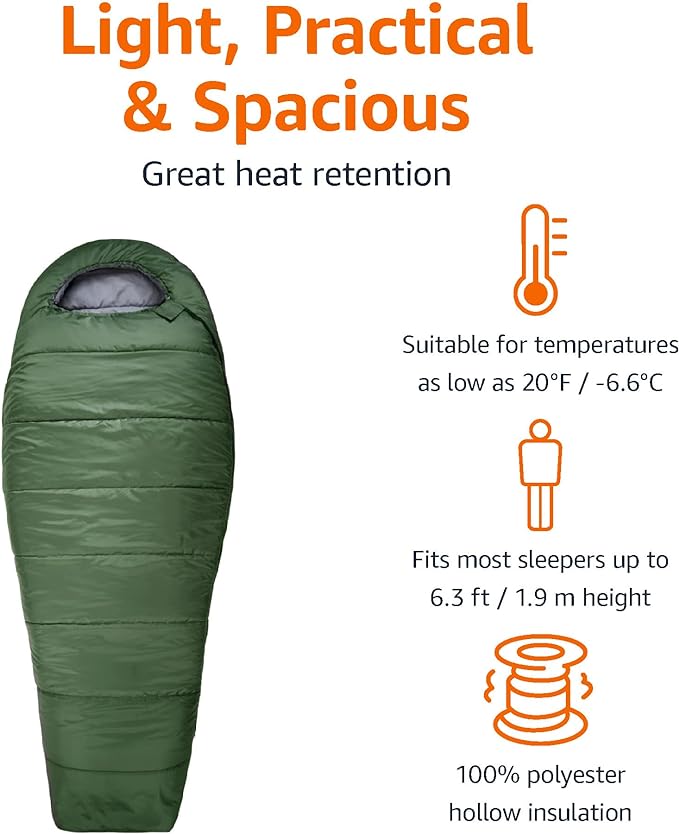 Amazon Basics 20°F Cold Weather Mummy Sleeping Bag, 82 Inches x 33 Inches - Image 3