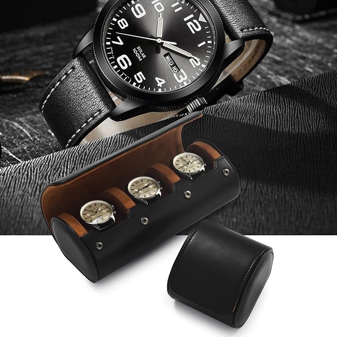Oirlv Premium Leather Watch Roll Travel Case 2-Slot Watch Box - Image 2