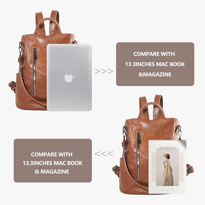 Women Backpack Purse PU Leather Anti-theft Casual Shoulder Bag Fashion Ladies - Image 8