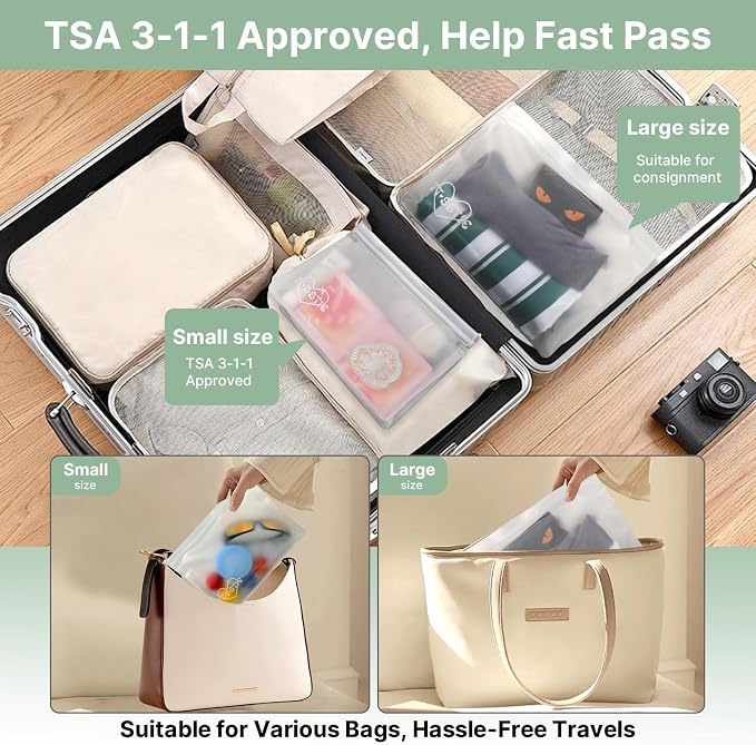 8 Pack Clear Toiletry bags, TSA Approved Quart Size Zipper Bags, PEVA Material - Image 5