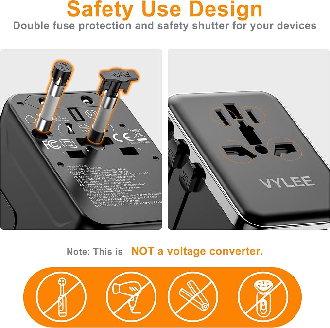 Universal Travel Adapter, VYLEE 45W International Plug Adapter - Image 7