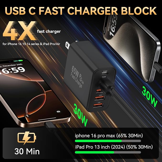 USB C Fast Charger Block, iPhone Charger Fast Charging Blocks 65W Multi Port - Image 3