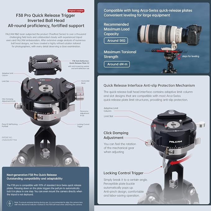 Falcam TreeRoot 61" F38 Pro Quick Lock Travel Tripod, - Image 9