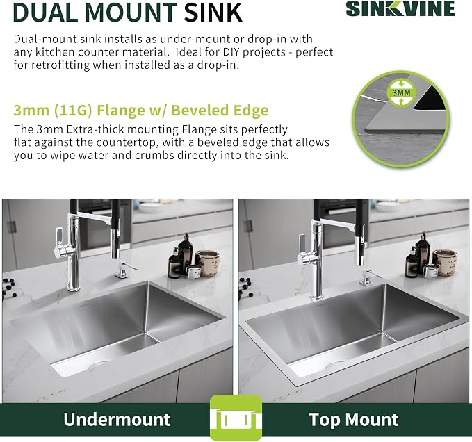 25-Inch Drop-In Kitchen Sink, SINKVINE 25" x 18" Stainless Steel Indoor and - Image 9