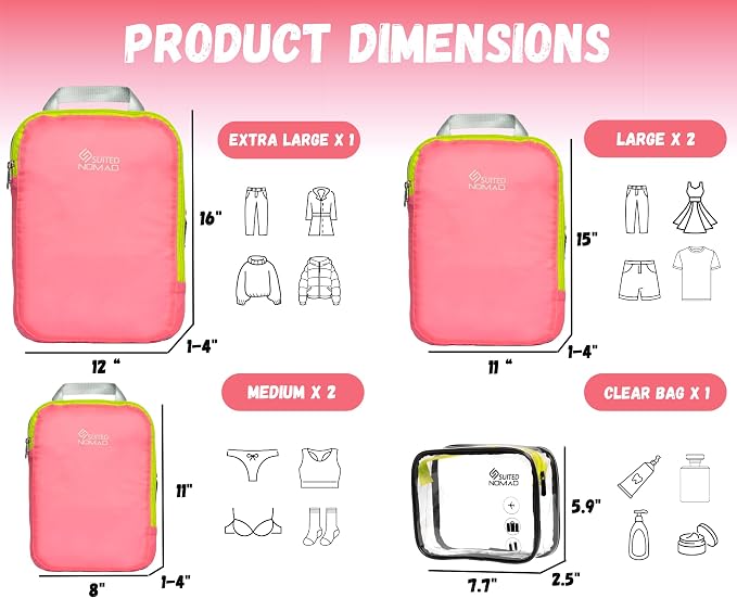 6 Set/3 Set Ultralight Compression Packing Cubes, Suitcase and Backpack Travel - Image 3