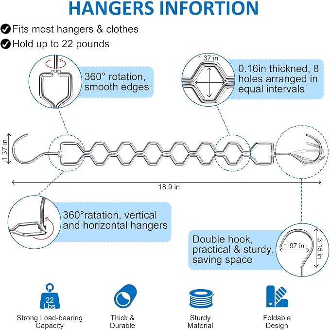 6 Pack Space Saving Hangers for Clothes, Heavy Duty 30Lbs Capacity Magic - Image 4