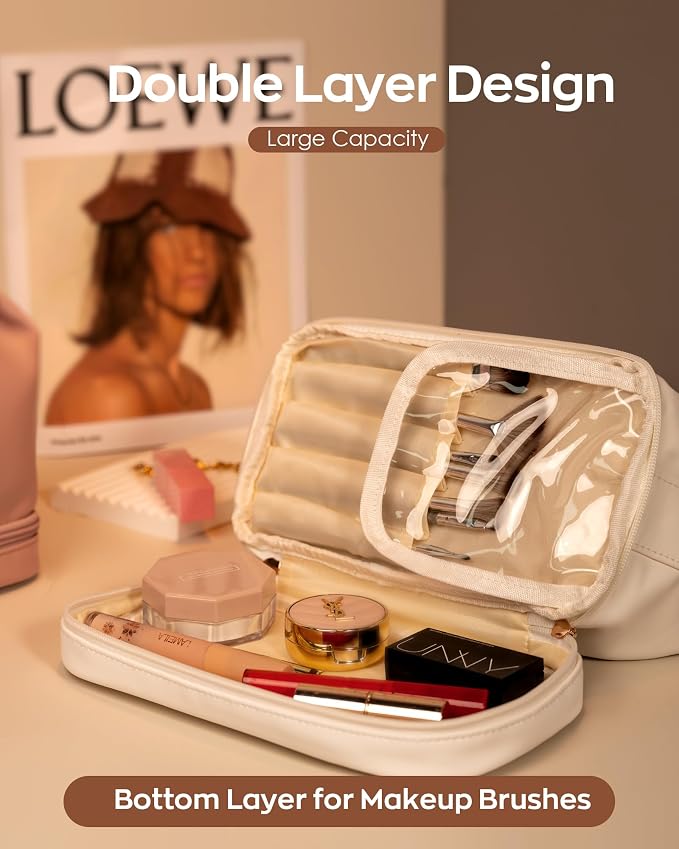 Personalized Makeup Bag with Handle, Initial Double Layer Cosmetic Bag with - Image 5