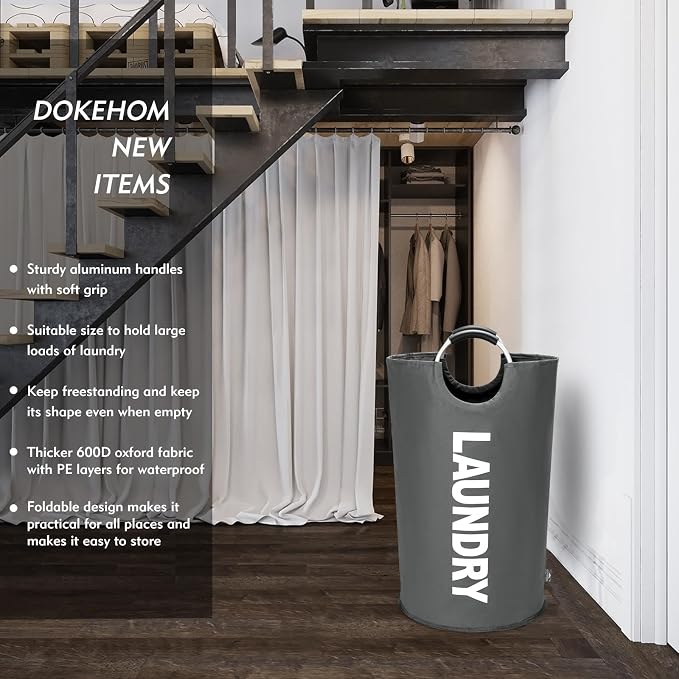 DOKEHOM 90L Large Laundry Basket, Collapsible Laundry Bag, Freestanding Tall - Image 2