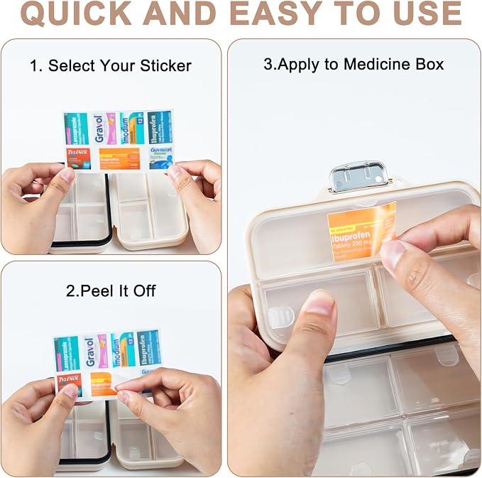 Travel Pill Organizer Box with Medicine Labels, 7 Compartments Portable Pill - Image 4
