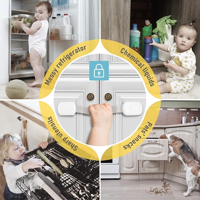 4our Kiddies 14 Pack Baby Proof Cabinet Latches, Childproof Drawer Latches - Image 7