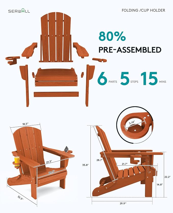 SERWALL Adirondack Chair with Cup Holders - Image 6