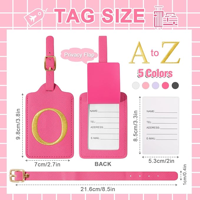 Personalized Initial Rose Red Leather Cute Luggage Tags - Image 2