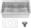 Drop In Kitchen Sink 33x22", 18 Gauge Stainless Steel Sink, 3D Embossed Surface by Beleeb