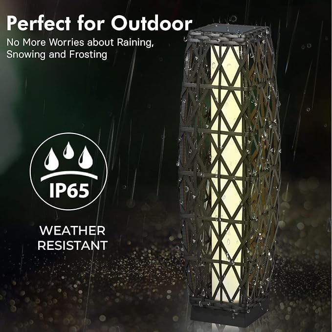 Grand patio 2-Piece Outdoor Solar-Powered Woven Wicker Lantern Floor Lamp - Image 3