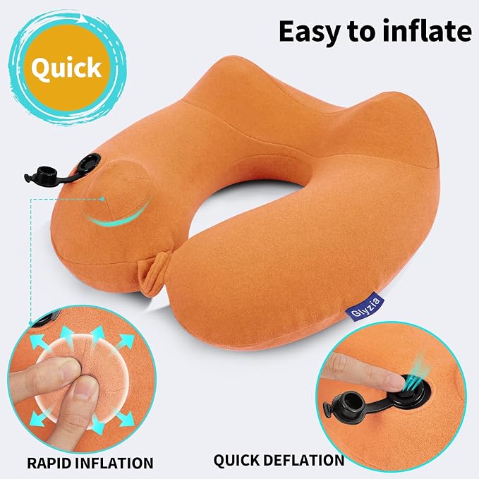 Inflatable Travel Neck Pillow for Airplane, Head Support Velvet Adult Neck - Image 3